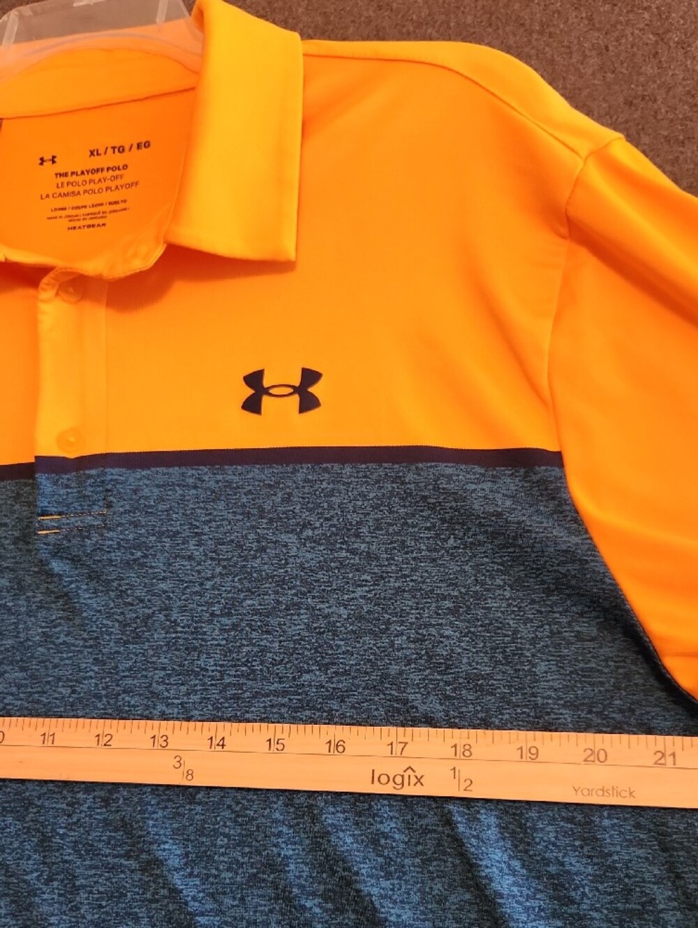 Under Armour Playoff Polo Mens Orange & Gray Short Sleeve Polo Sze XL Heat Gear - Picture 3 of 7